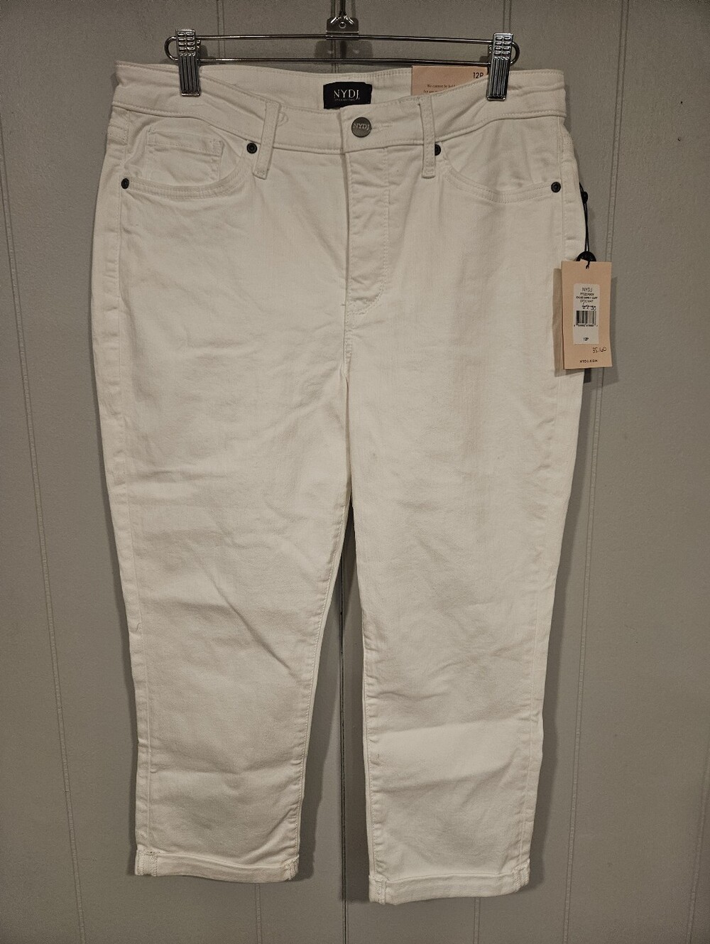 NYDJ Chloe Capri Women’s 12P Petite Optic White Cuffed Denim Jeans Lift Tuck NWT